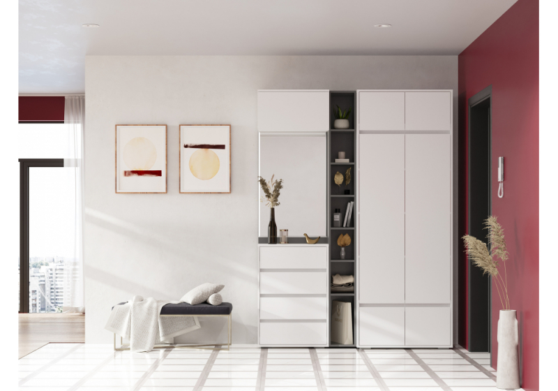 Прихожая Роут белый / графит комплектация 4 (163,4x44x217,6). 